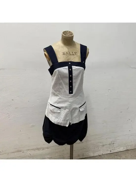 Vintage La Mode Est À Vous Avant-Garde Pinstripe Bubble Mini Dress - Picture 1 of 8